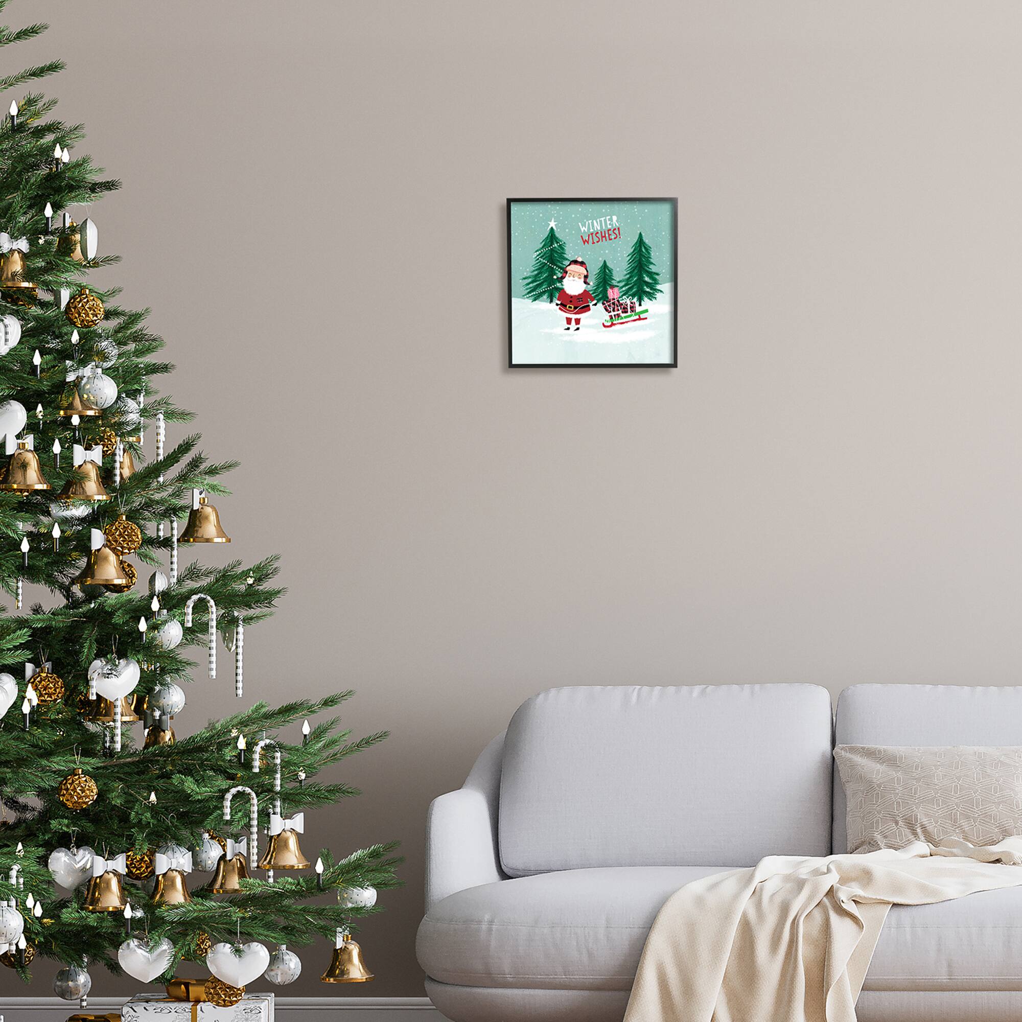Stupell Industries Winter Wishes Santa Claus & Sled Framed Giclee Art